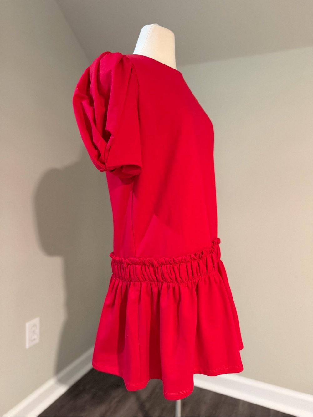 NWOT English Factory Dress - Red, Puff Sleeve, Drop Waist, Shift, Short Sleeve - Picture 2 of 10